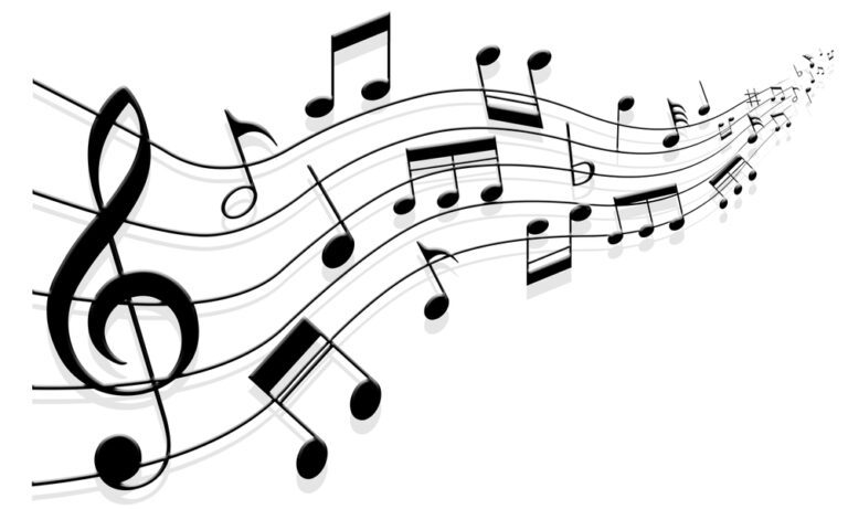 music notes with a 3D illusion